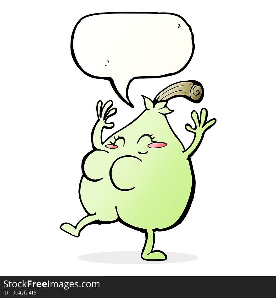 a nice pear cartoon with speech bubble