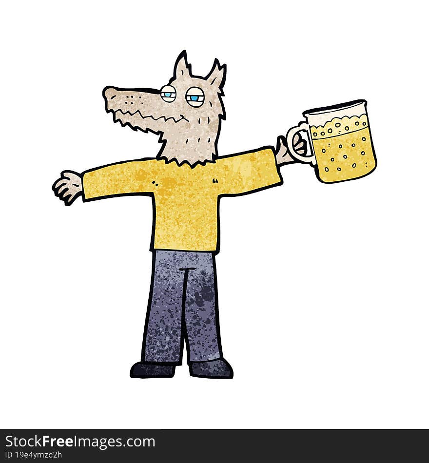 cartoon wolf man drinking beer