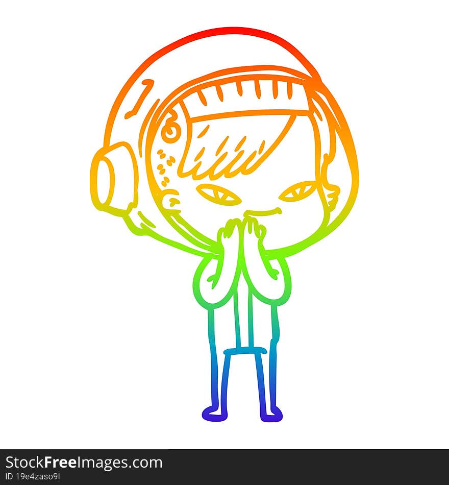 rainbow gradient line drawing of a cartoon astronaut woman