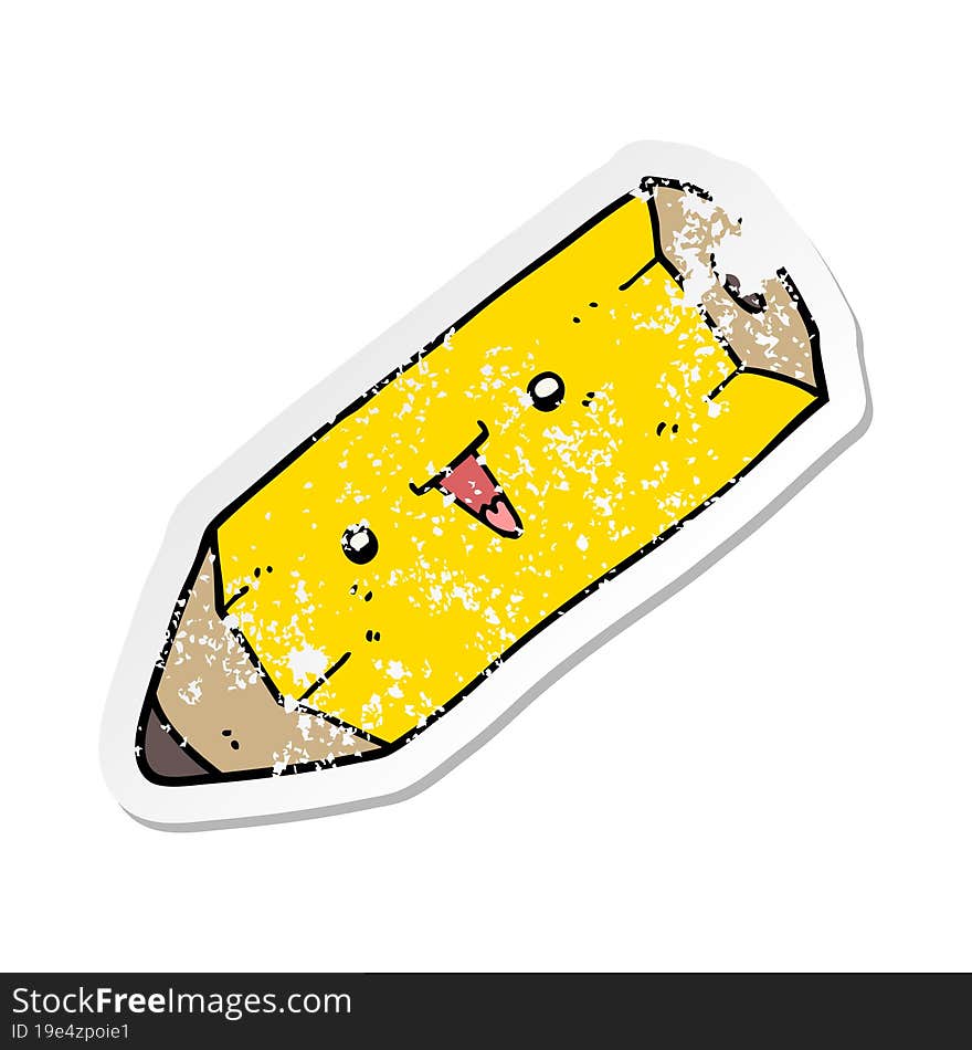 distressed sticker of a cute cartoon pencil