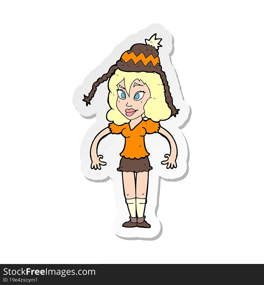 sticker of a cartoon woman wearing hat