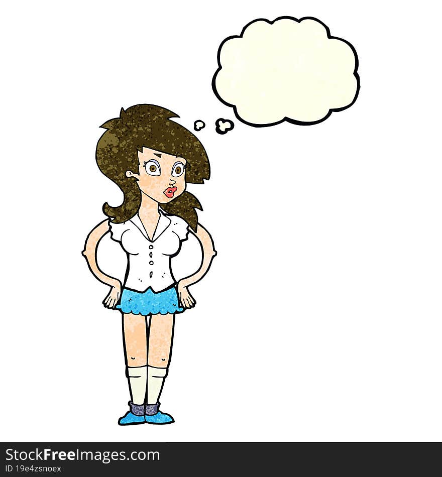 cartoon pretty woman with thought bubble