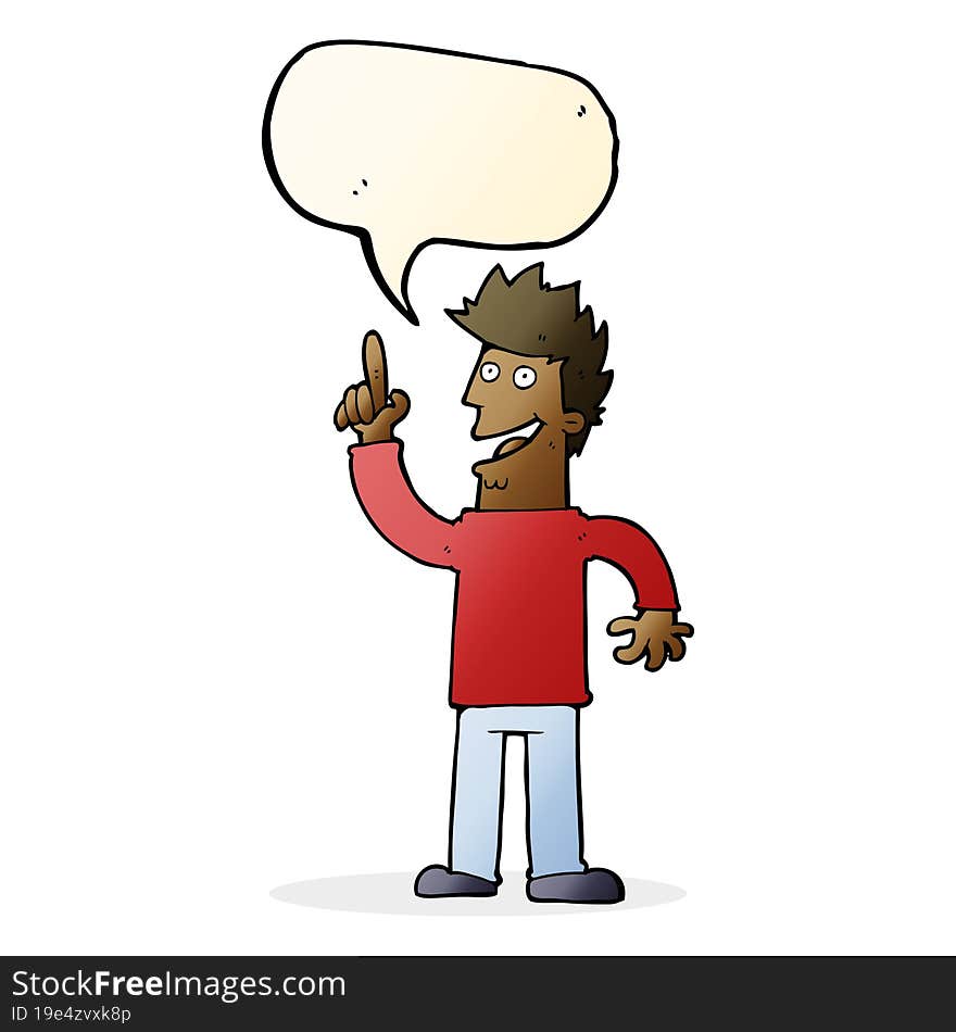 cartoon man with great new idea with speech bubble