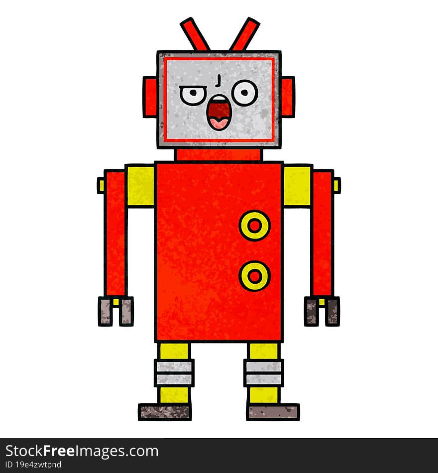 retro grunge texture cartoon of a angry robot