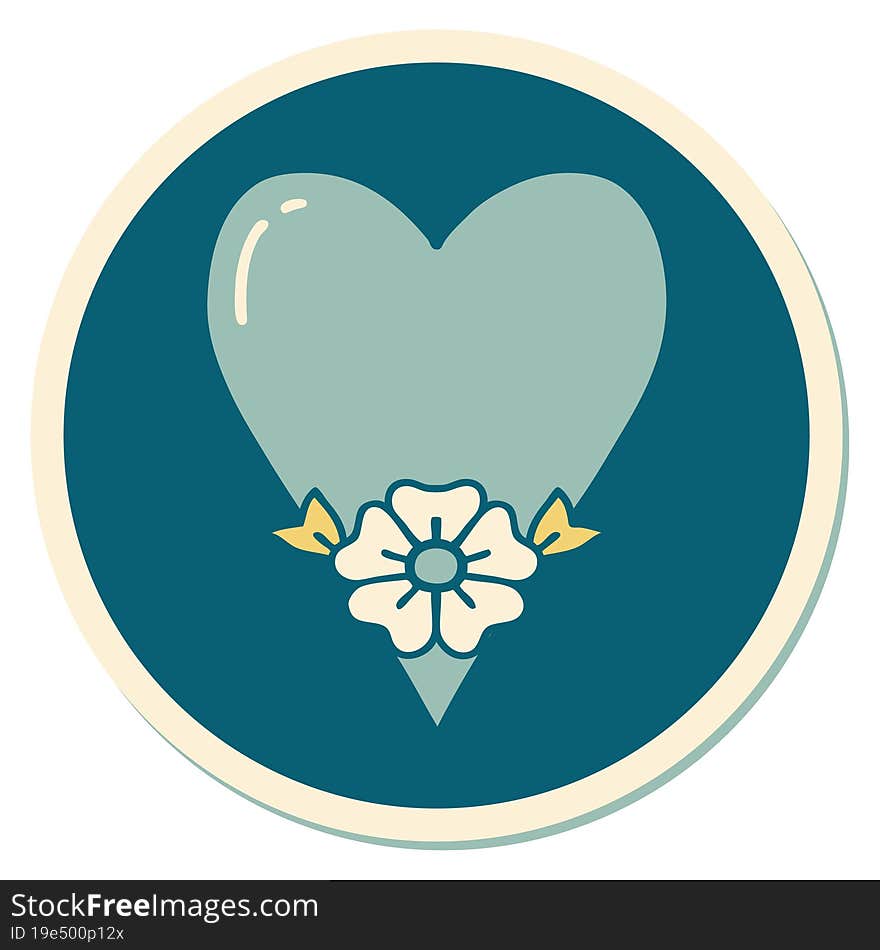 tattoo style sticker of a heart and flower