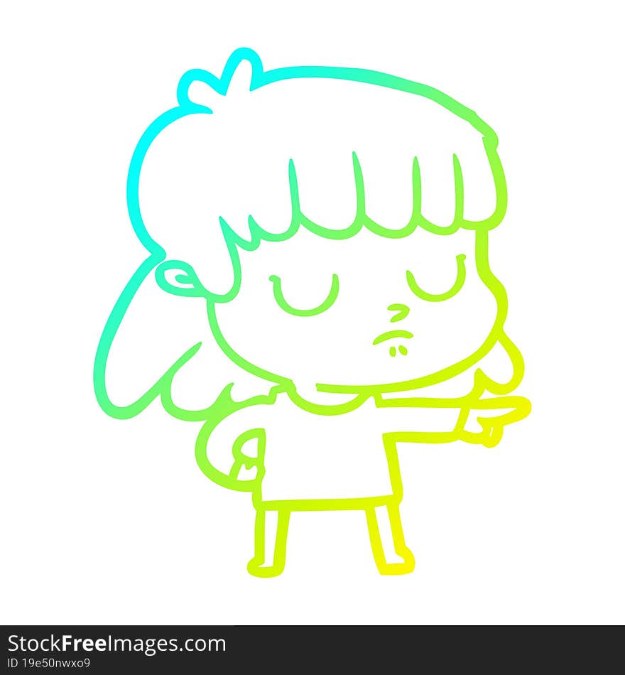 cold gradient line drawing cartoon indifferent woman;pointing