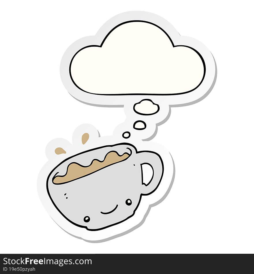 cartoon cup of coffee with thought bubble as a printed sticker