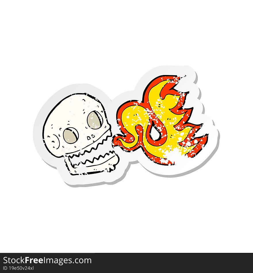 retro distressed sticker of a cartoon flaming skull