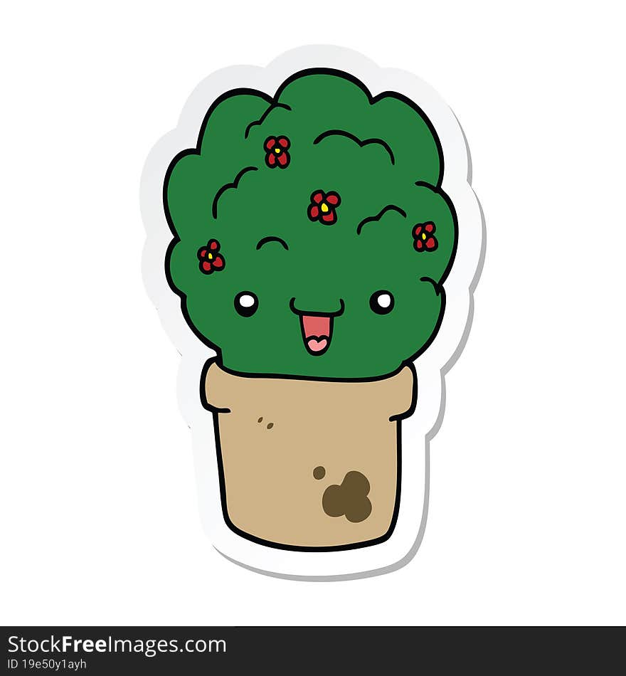 Sticker Of A Cartoon Shrub In Pot