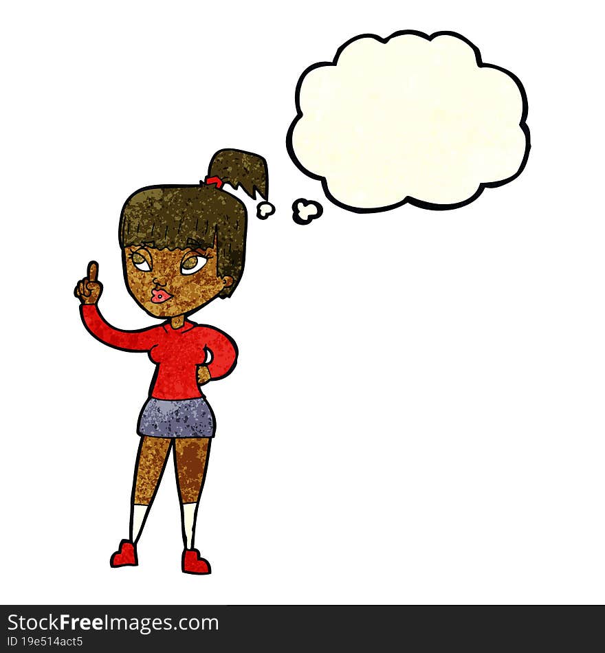 cartoon attractive girl with idea with thought bubble