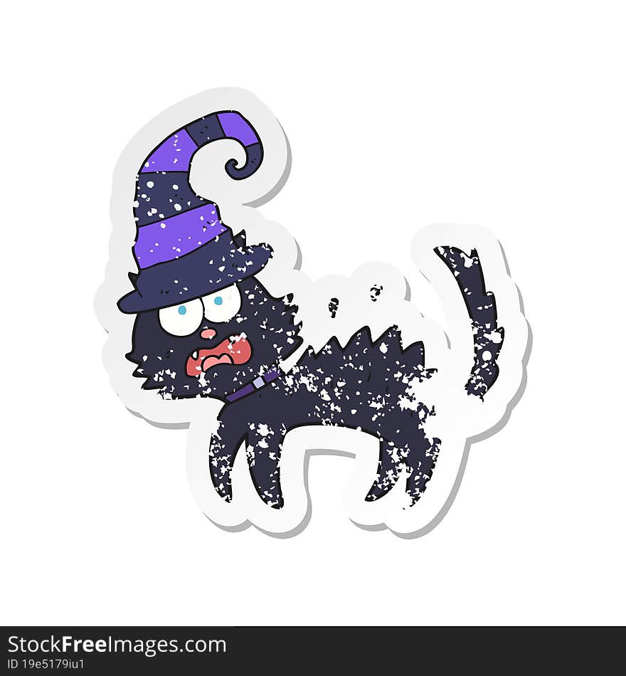 retro distressed sticker of a cartoon scared black cat