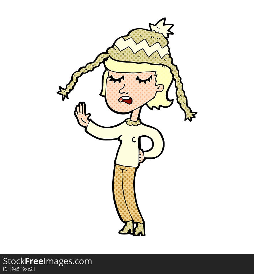 cartoon woman wearing winter hat