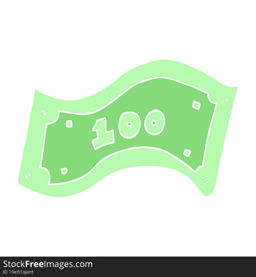 flat color illustration of a cartoon 100 dollar bill