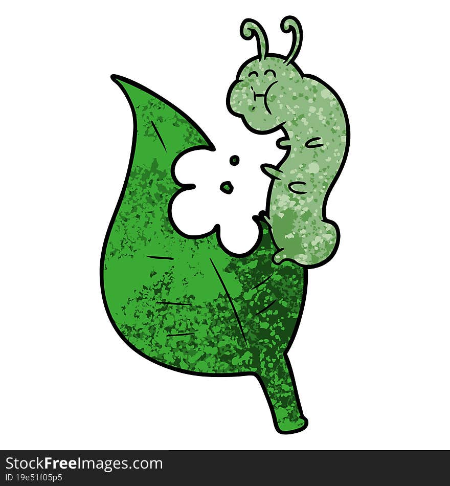 cartoon caterpillar munching leaf. cartoon caterpillar munching leaf