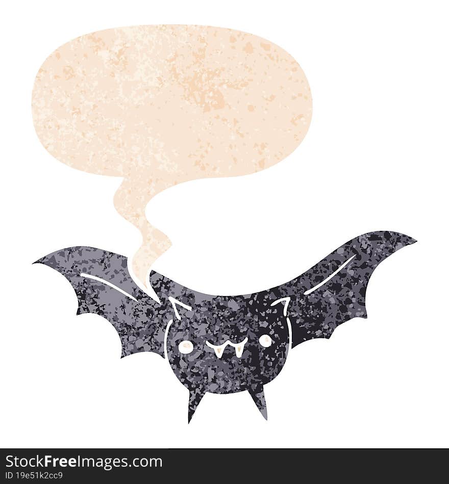 Cartoon Bat And Speech Bubble In Retro Textured Style