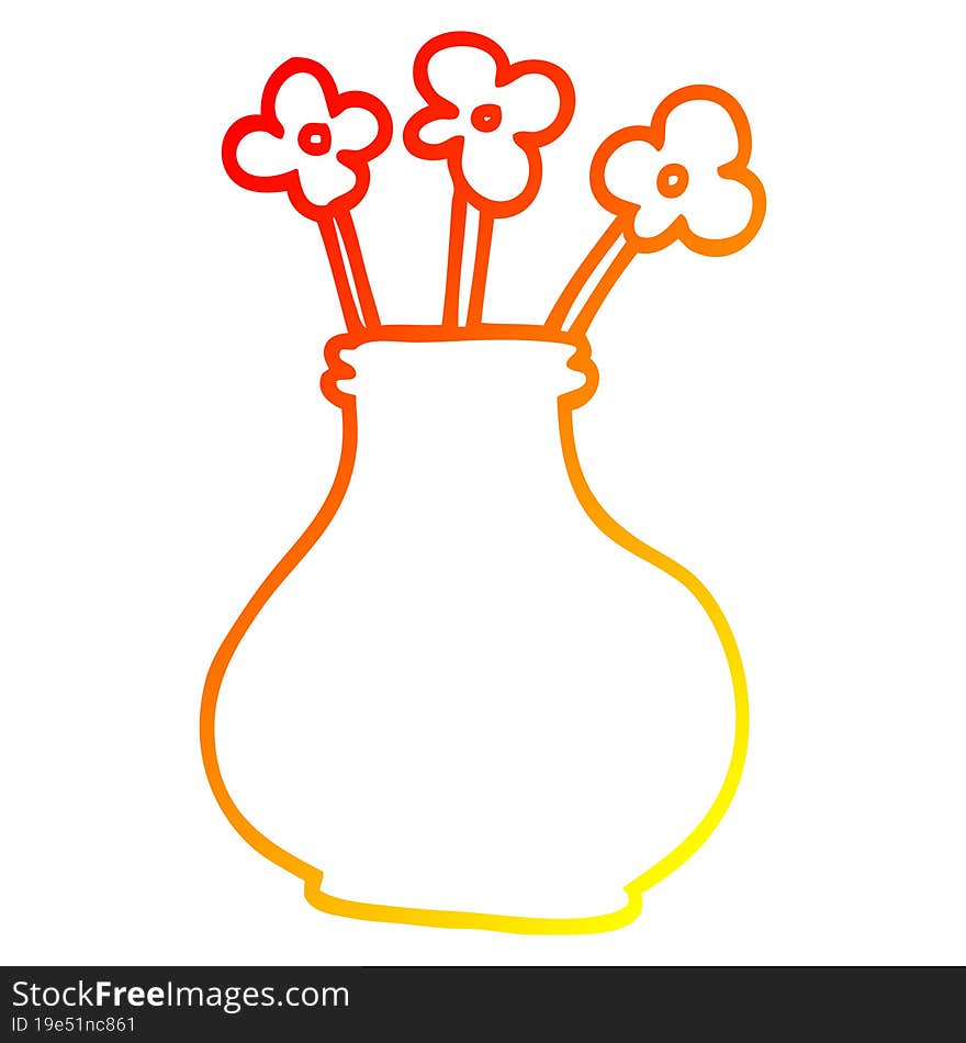 warm gradient line drawing cartoon vase with flowers