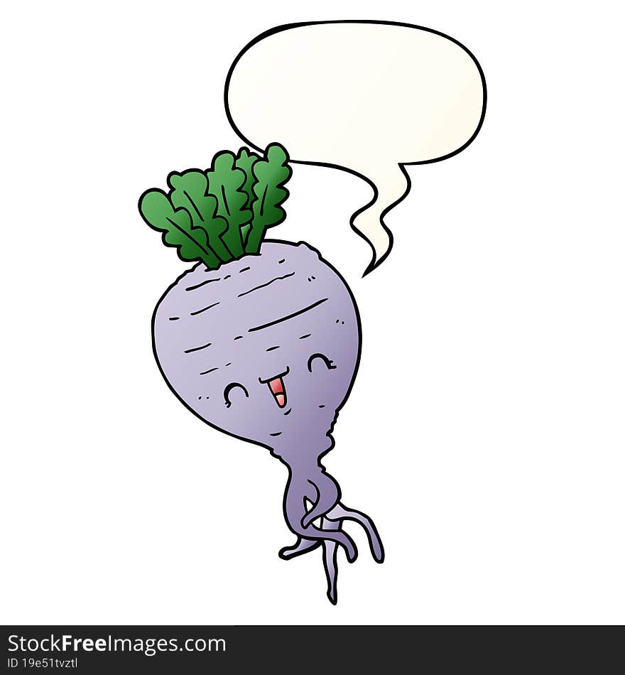 cartoon turnip and speech bubble in smooth gradient style