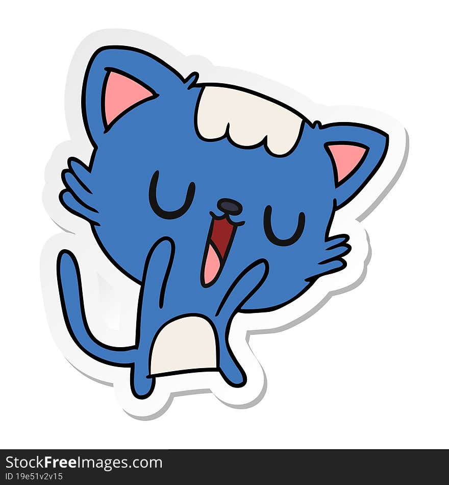 freehand drawn sticker cartoon of cute kawaii cat