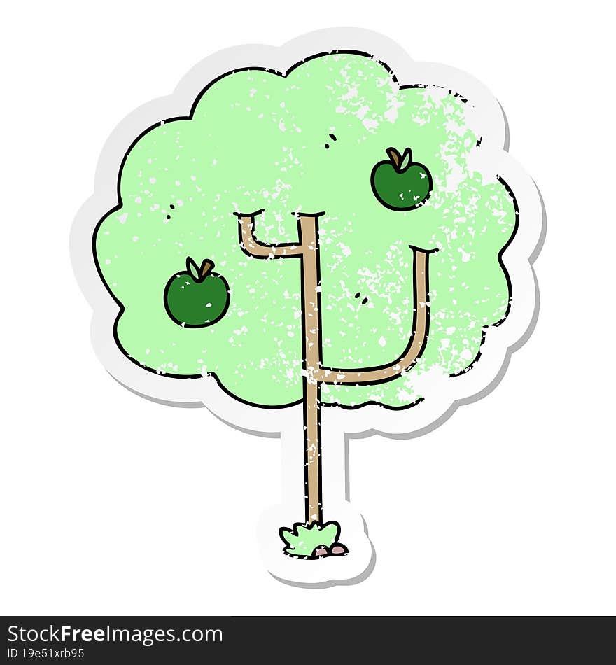 distressed sticker of a quirky hand drawn cartoon tree