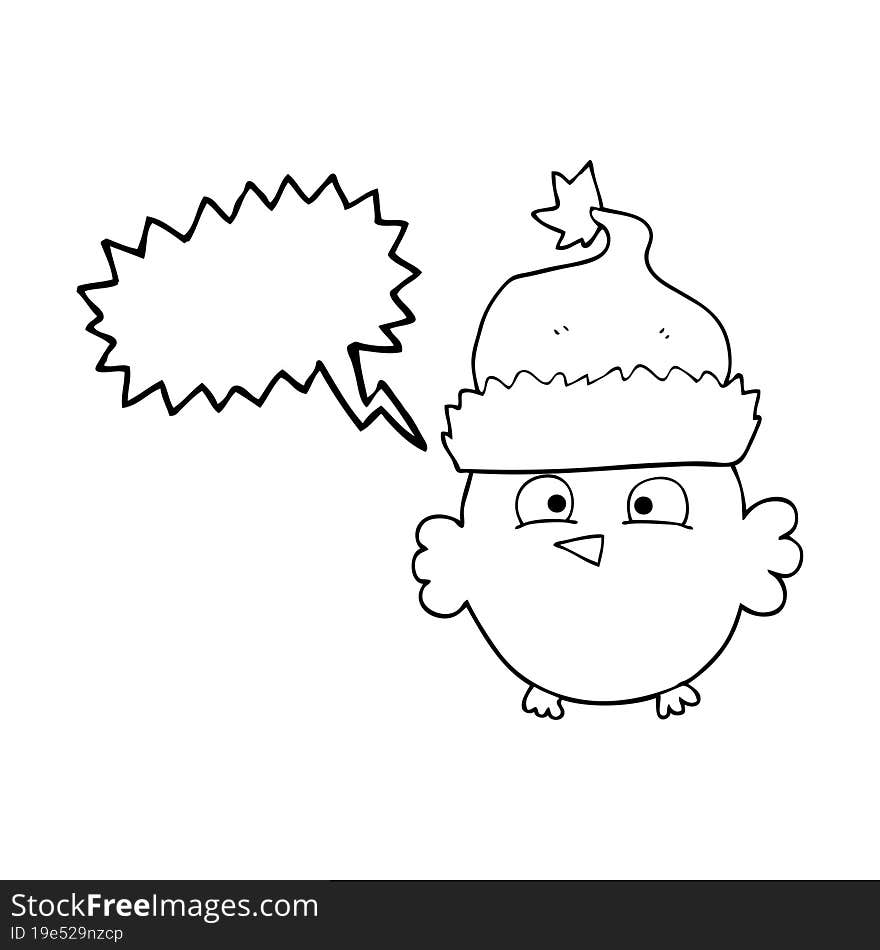 speech bubble cartoon owl wearing christmas hat