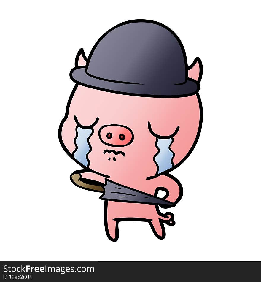 cartoon pig crying wearing business clothes. cartoon pig crying wearing business clothes