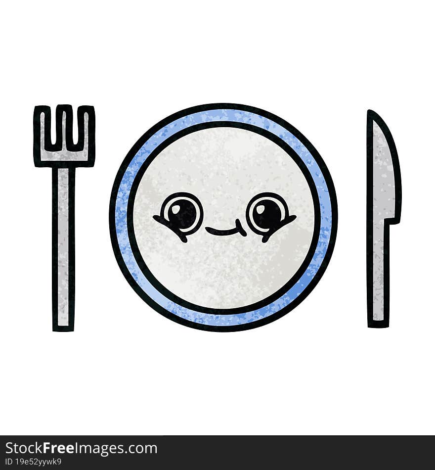 retro grunge texture cartoon of a dinner plate