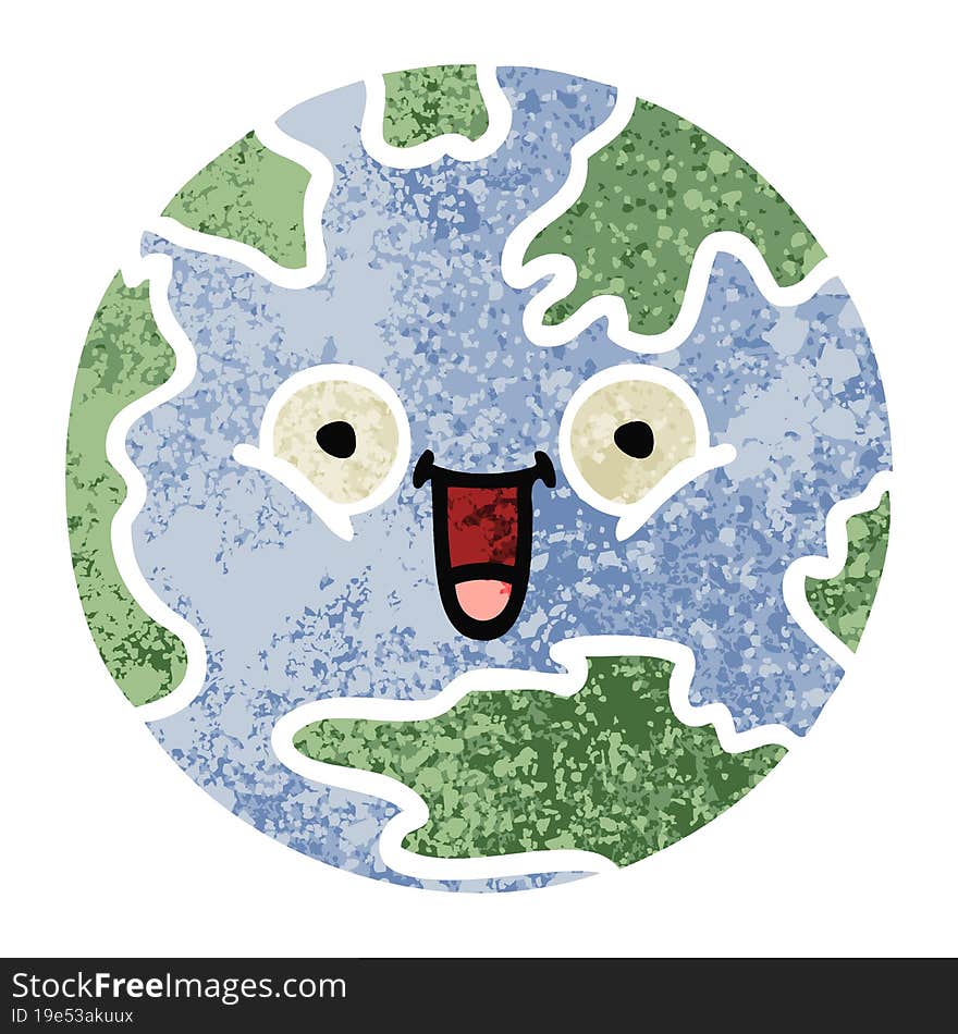 Retro Illustration Style Cartoon Planet Earth