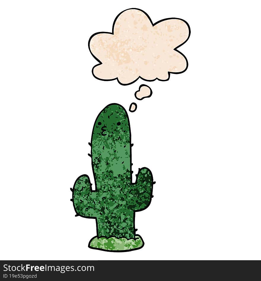 cartoon cactus and thought bubble in grunge texture pattern style