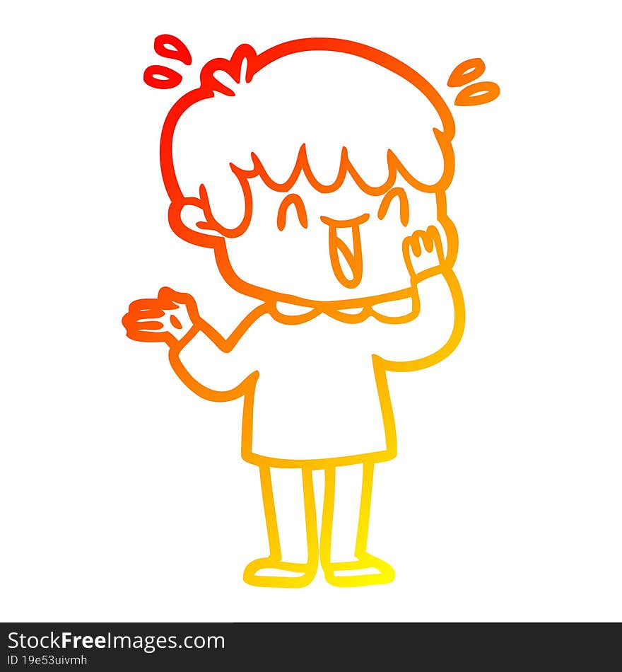 warm gradient line drawing cartoon laughing boy