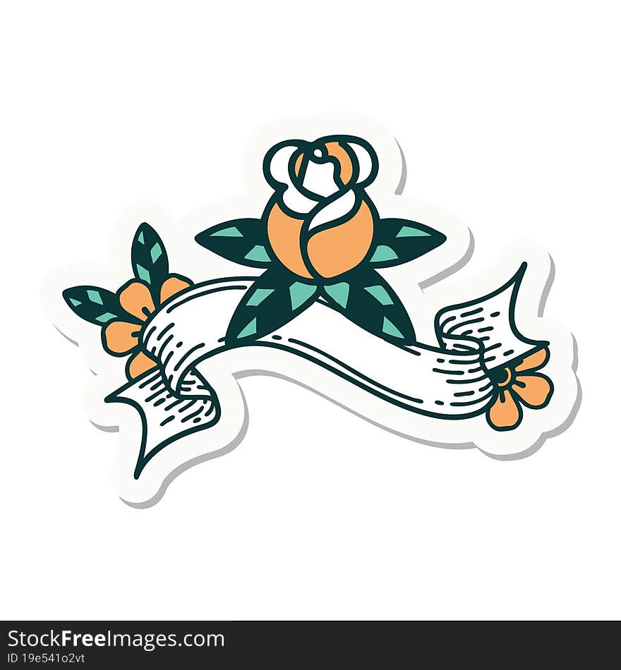 tattoo sticker with banner of a single rose