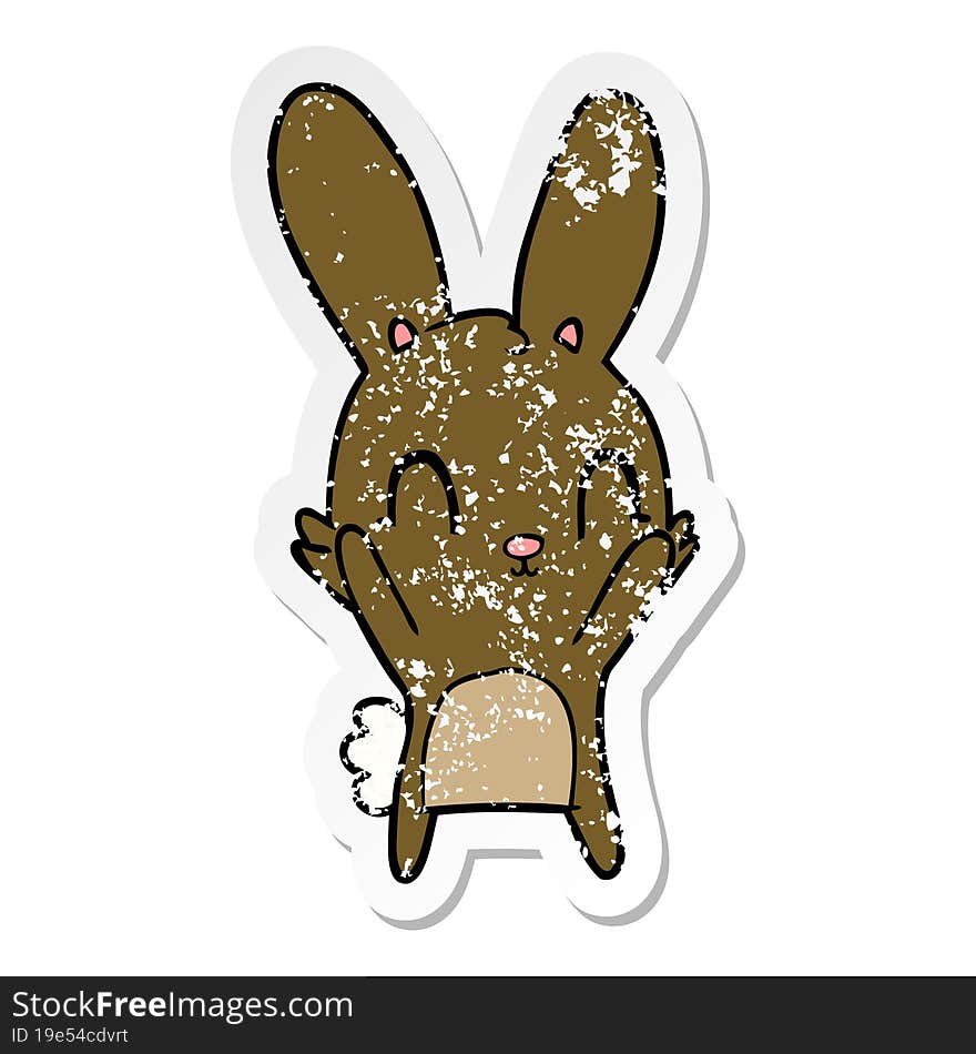 Distressed Sticker Of A Cute Cartoon Rabbit