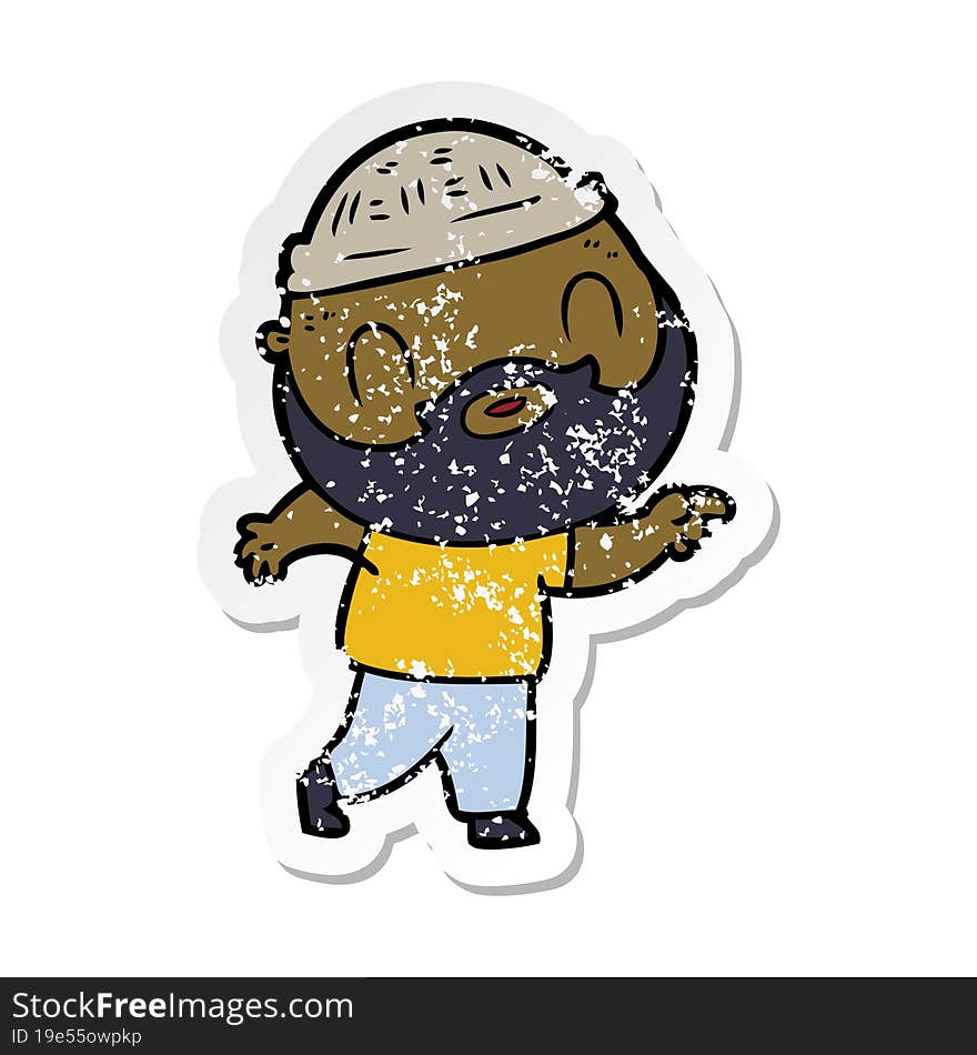 Distressed Sticker Of A Cartoon Bearded Man