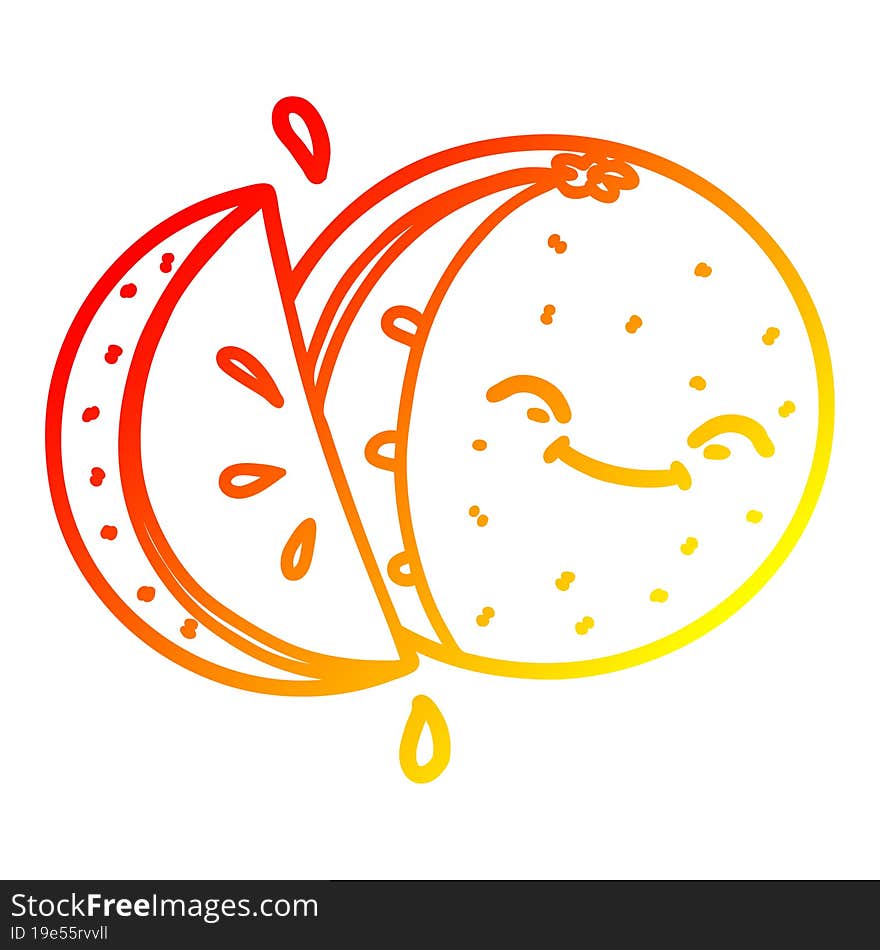 warm gradient line drawing of a cartoon sliced orange