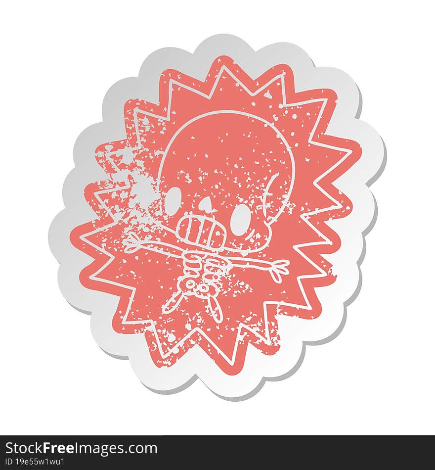 distressed old cartoon sticker kawaii electrocuted skeleton