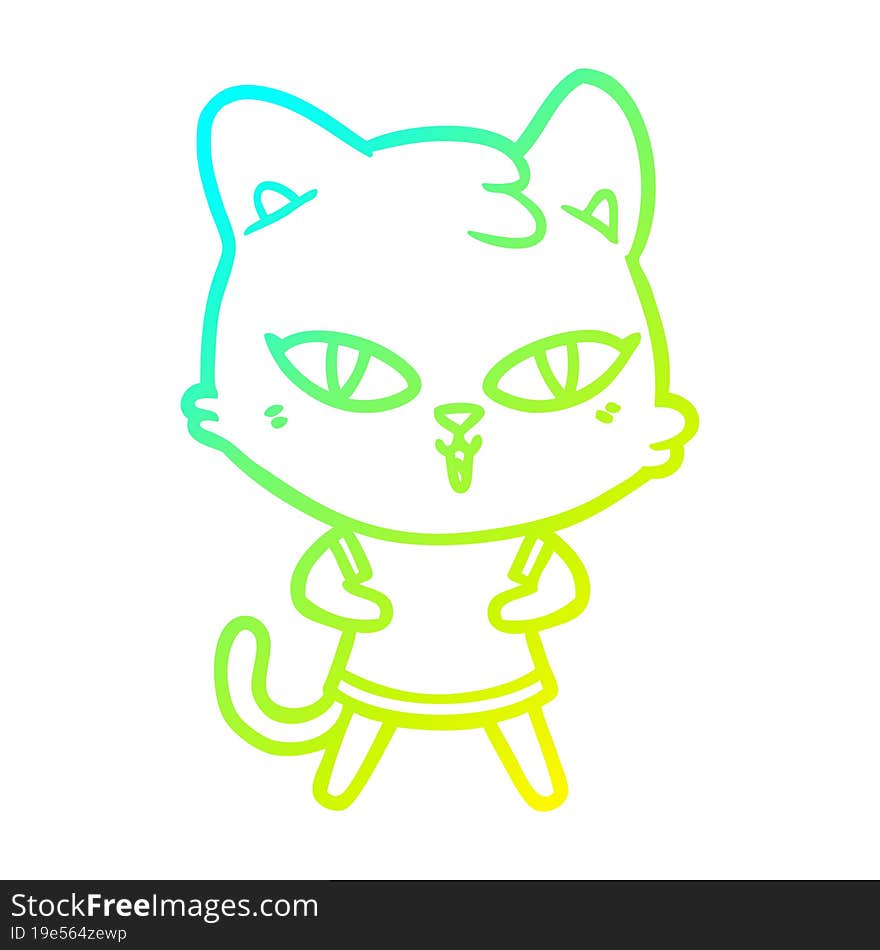 cold gradient line drawing of a cartoon cat