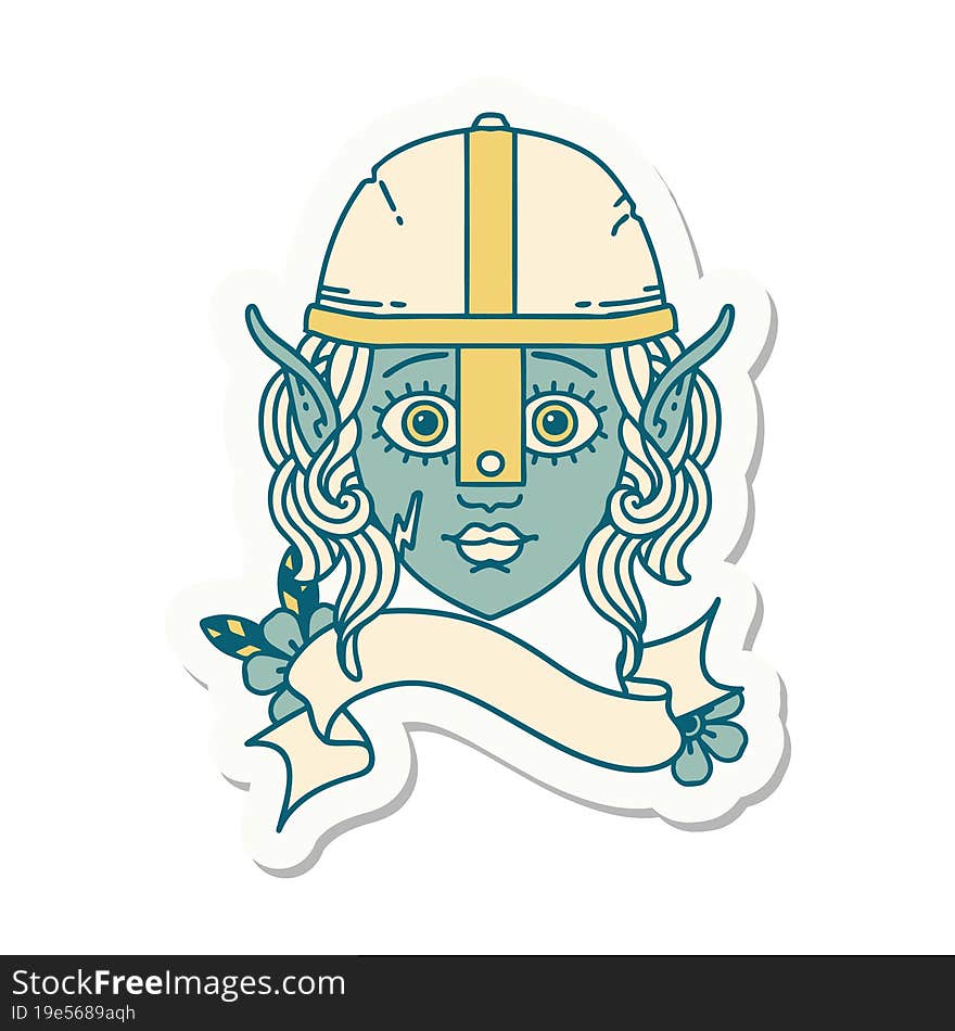 sticker of a elf fighter character face. sticker of a elf fighter character face