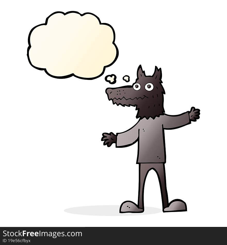 Cartoon Wolf Man With Thought Bubble