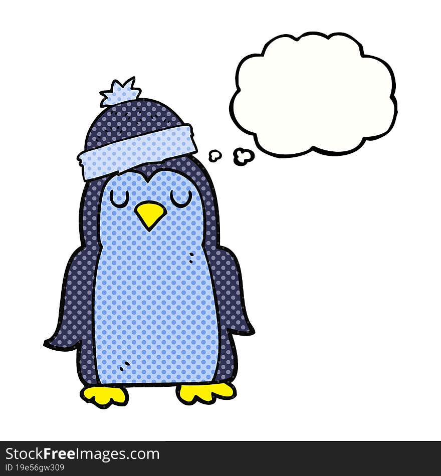 freehand drawn thought bubble cartoon penguin