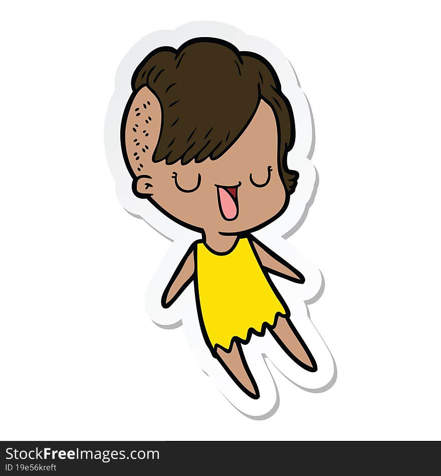 Sticker Of A Cute Cartoon Girl With Hipster Haircut