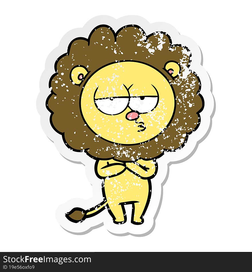 distressed sticker of a cartoon tired lion