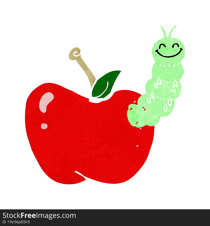 cartoon bug eating apple