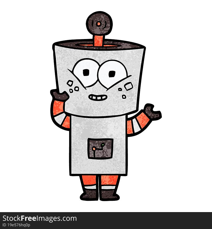 happy cartoon robot waving hello. happy cartoon robot waving hello