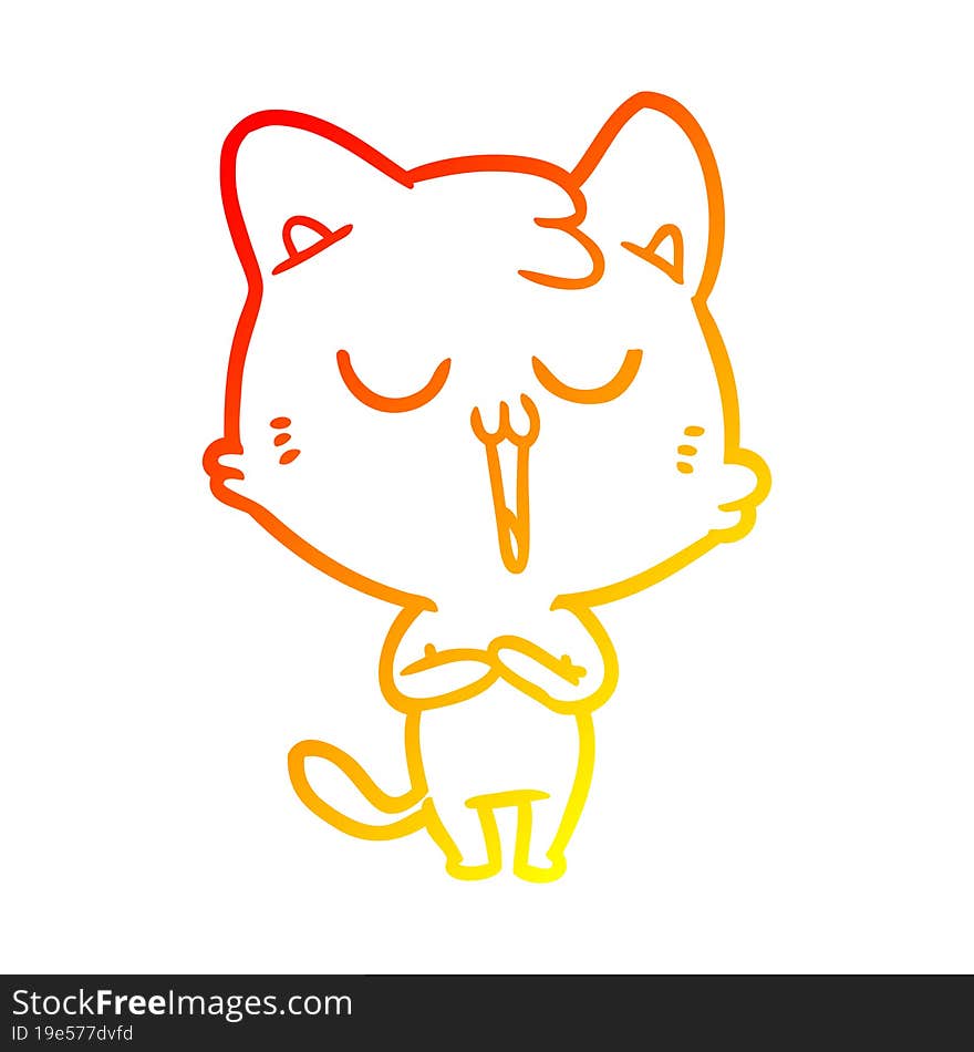 Warm Gradient Line Drawing Cartoon Cat Singing