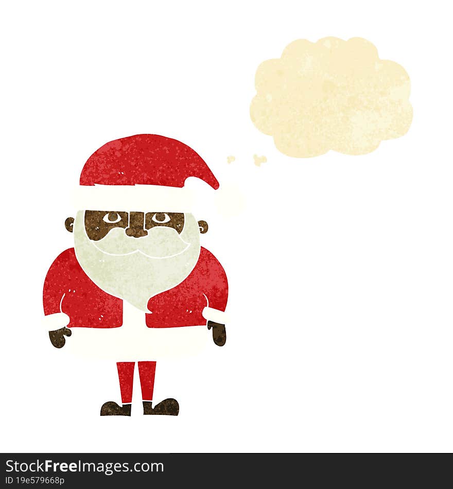 cartoon happy santa claus with thought bubble