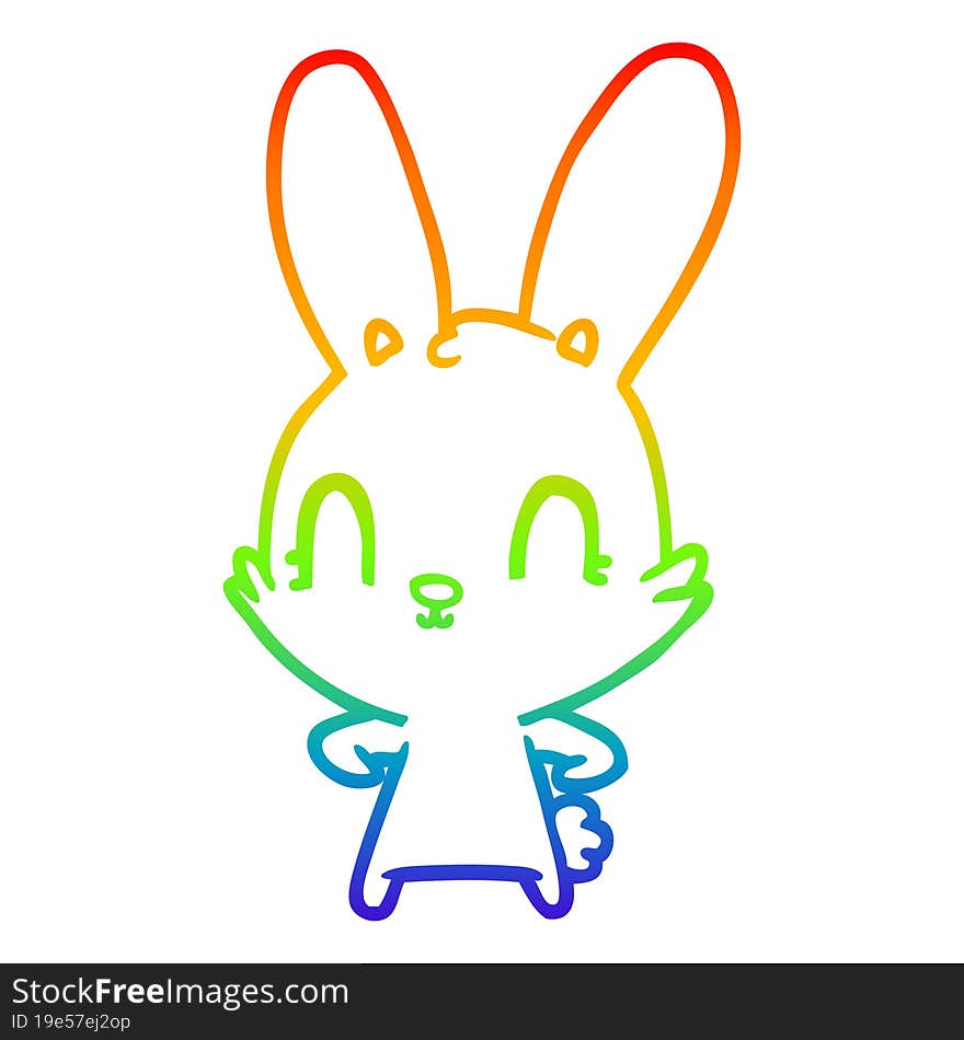 rainbow gradient line drawing of a cute cartoon rabbit