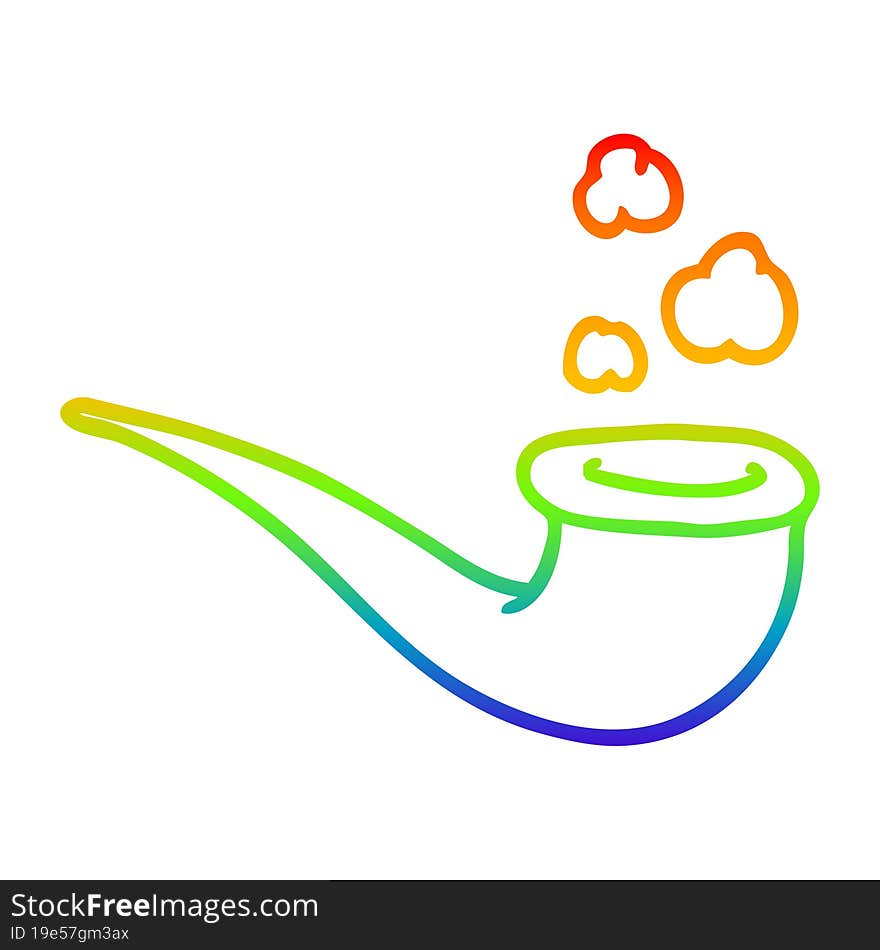 Rainbow Gradient Line Drawing Cartoon Smoking Pipe