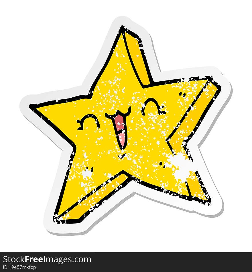 distressed sticker of a cute cartoon star