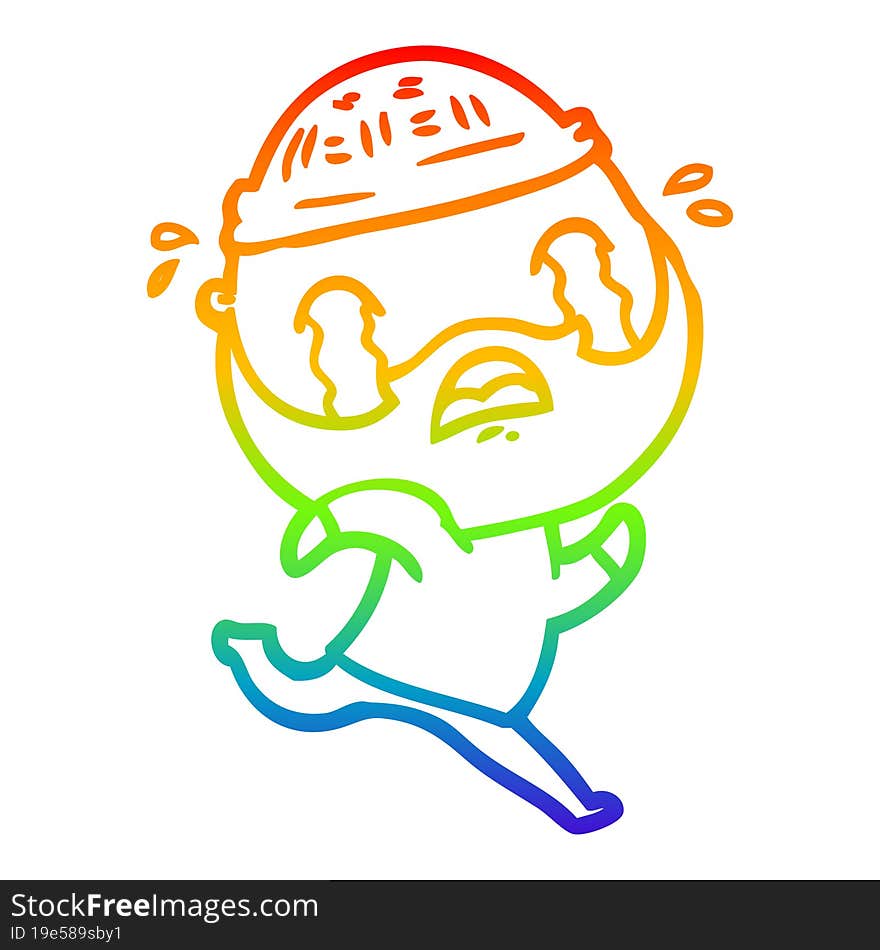 rainbow gradient line drawing cartoon bearded man crying