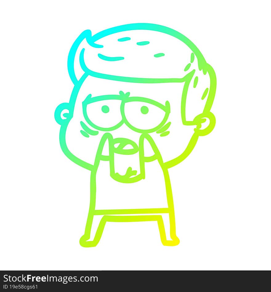 cold gradient line drawing of a cartoon tired man