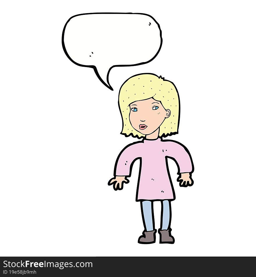 cartoon cautious woman with speech bubble